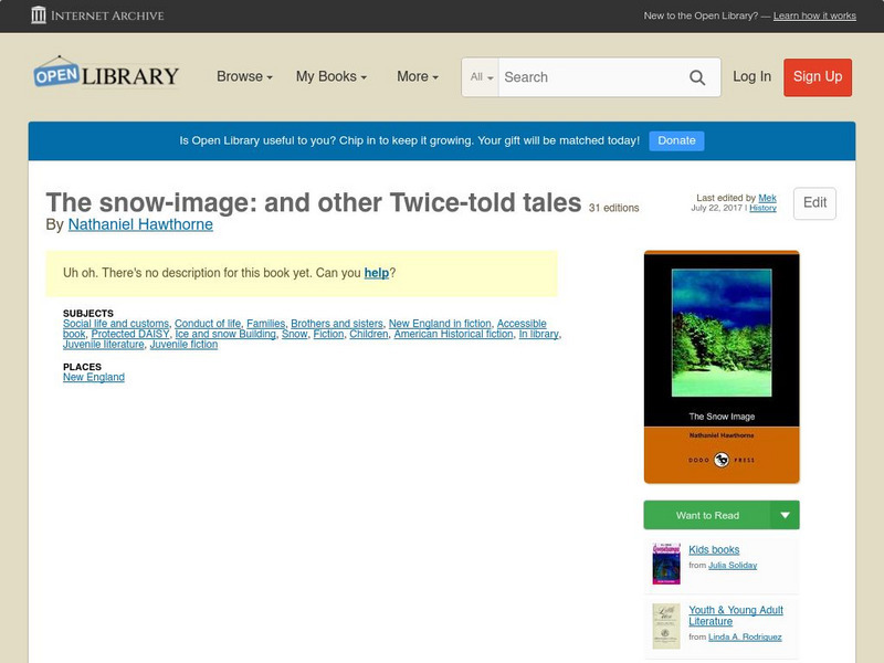 Open Library: The Snow Image: And Other Twice Told Tales eBook