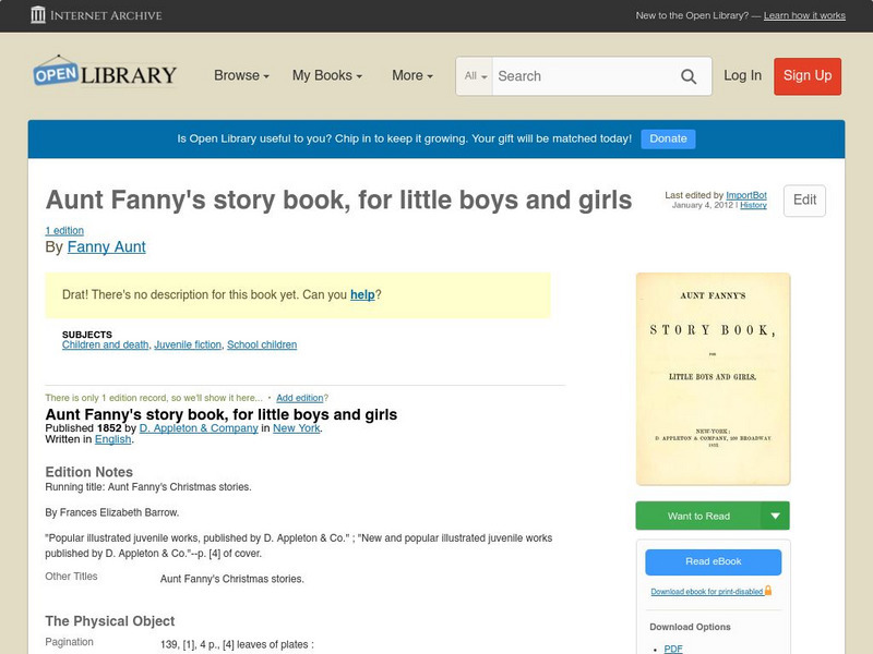 Open Library: Aunt Fanny's Story Book, for Little Boys and Girls eBook