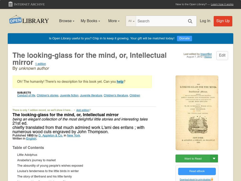 Open Library: The Looking Glass for the Mind, Or, Intellectual Mirror eBook
