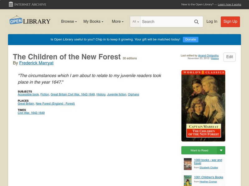 Open Library: The Children of the New Forest eBook