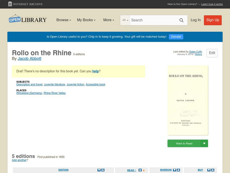Open Library: Rollo on the Rhine by Jacob Abbott Primary Open Library: Rollo on the Rhine by Jacob Abbott Primary