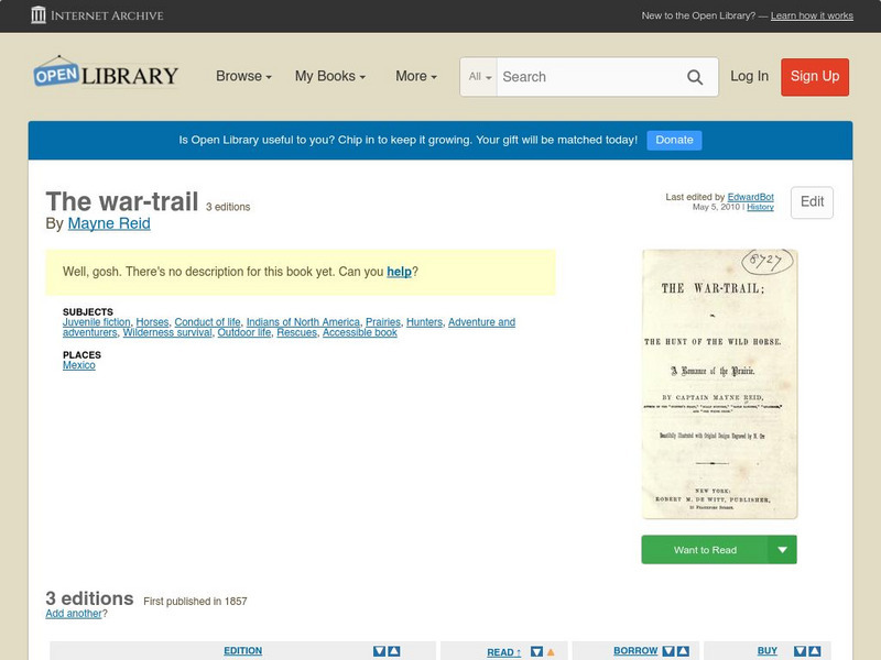 Open Library: The War Trail eBook