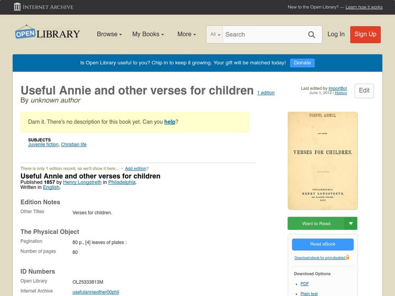 Open Library: Useful Annie and Other Verses for Children Primary
