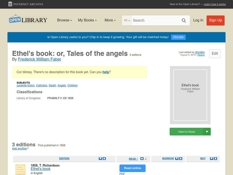 Open Library: Ethel's Book: Or, Tales of the Angels eBook