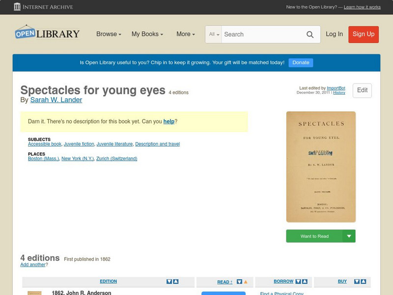 Open Library: Spectacles for Young Eyes eBook