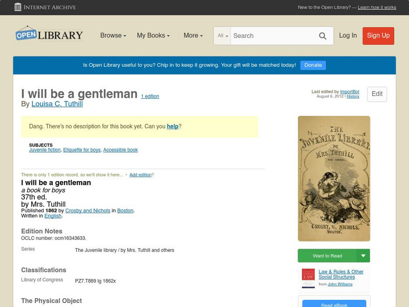 Open Library: I Will Be a Gentleman eBook