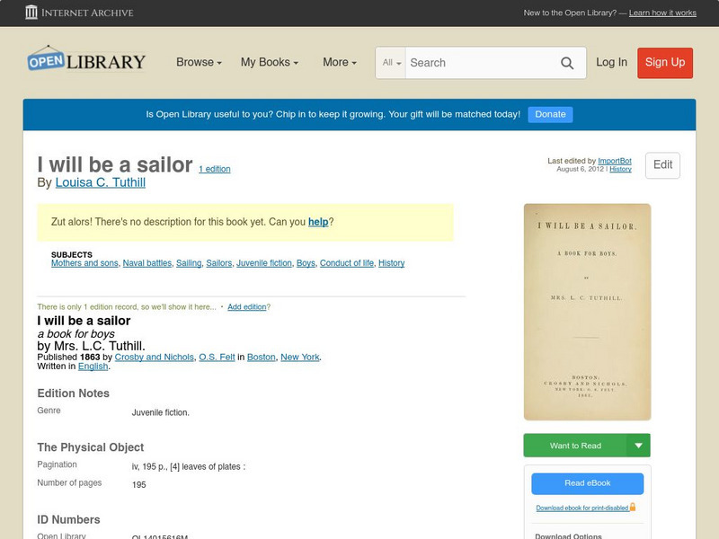 Open Library: I Will Be a Sailor eBook