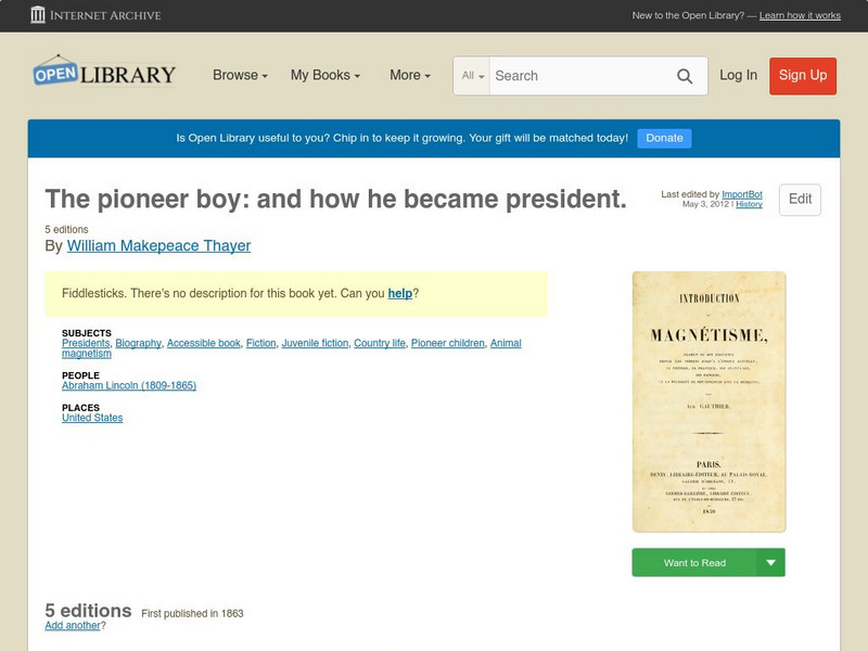Open Library: The Pioneer Boy: And How He Became President. eBook Open Library: The Pioneer Boy: And How He Became President. eBook