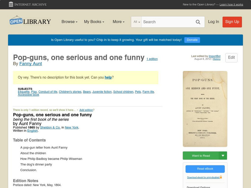 Open Library: Pop Guns, One Serious and One Funny eBook