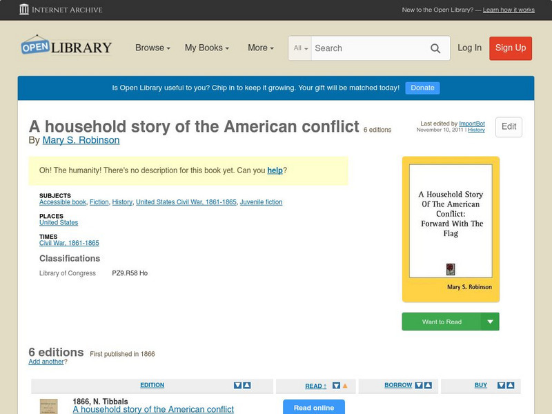 Open Library: A Household Story of the American Conflict eBook
