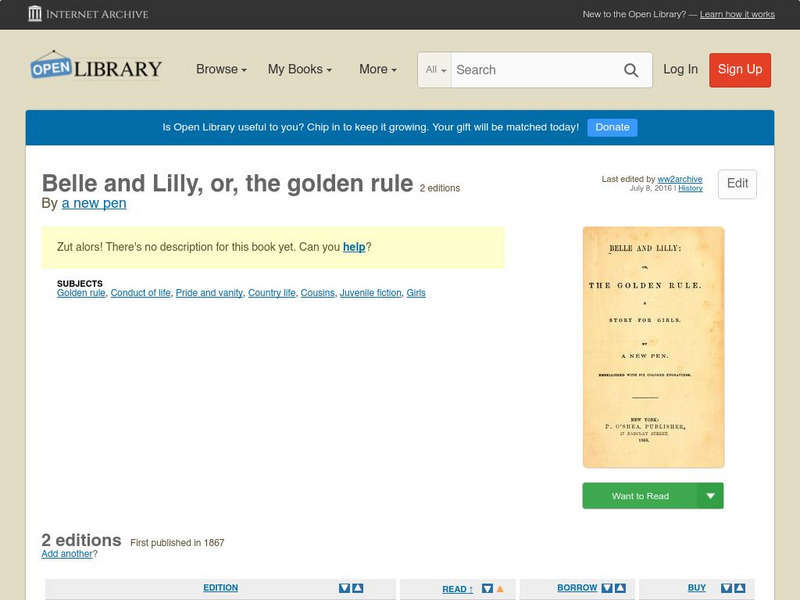 Open Library: Belle and Lilly, Or, the Golden Rule eBook