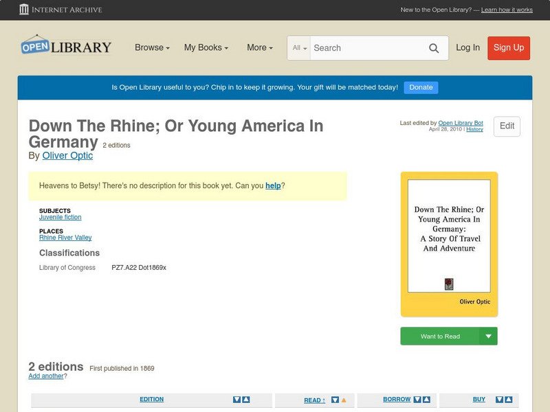 Open Library: Down the Rhine; Or Young America in Germany eBook