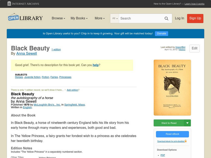 Open Library: Black Beauty eBook