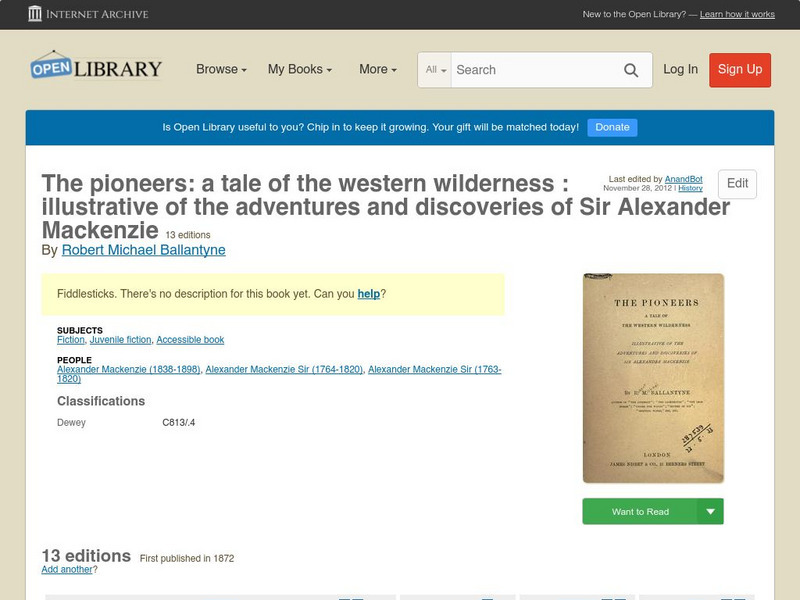 Open Library: The Pioneers: A Tale of the Western Wilderness eBook Open Library: The Pioneers: A Tale of the Western Wilderness eBook