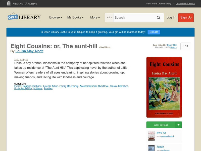 Open Library: Eight Cousins: Or, the Aunt Hill eBook
