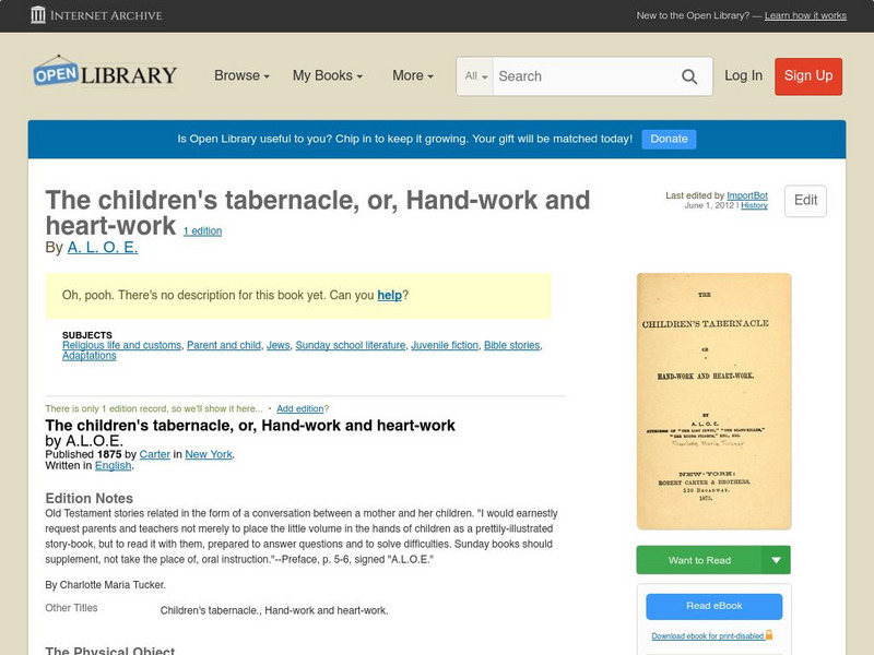 Open Library: The Children's Tabernacle, Or, Hand Work and Heart Work eBook