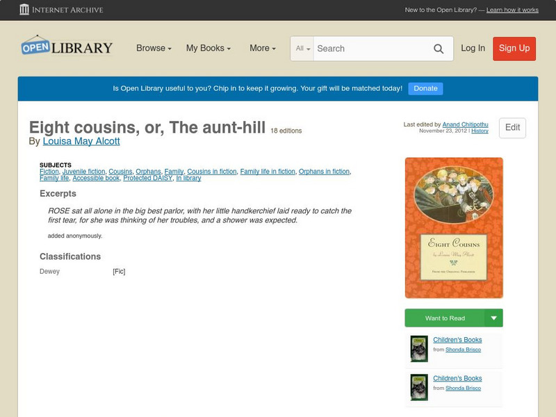Open Library: Eight Cousins, Or, the Aunt Hill eBook