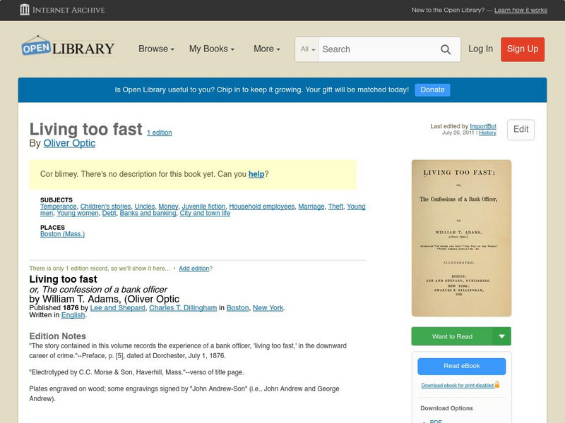 Open Library: Living Too Fast eBook