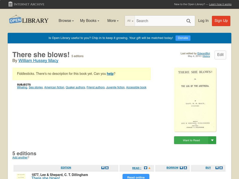 Open Library: There She Blows! eBook