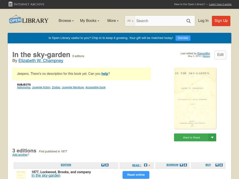 Open Library: In the Sky Garden by Elizabeth W. Champney Primary Open Library: In the Sky Garden by Elizabeth W. Champney Primary