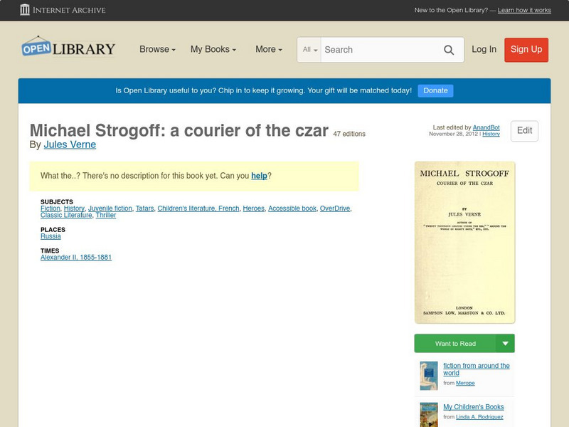 Open Library: Michael Strogoff: A Courier of the Czar eBook