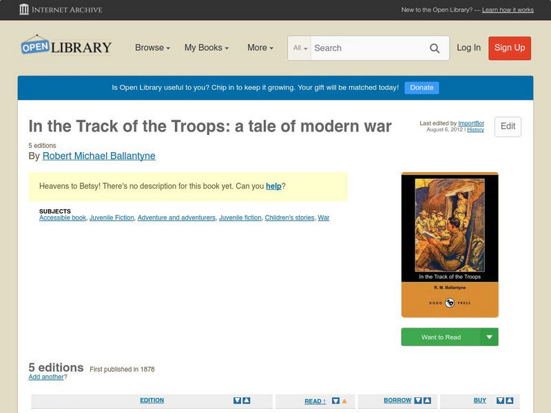 Open Library: In the Track of the Troops: A Tale of Modern War eBook