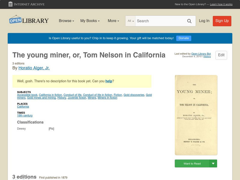 Open Library: The Young Miner, Or, Tom Nelson in California eBook Open Library: The Young Miner, Or, Tom Nelson in California eBook