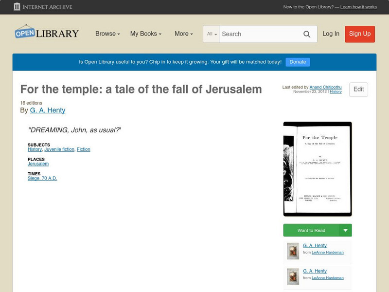 Open Library: For the Temple: A Tale of the Fall of Jerusalem eBook Open Library: For the Temple: A Tale of the Fall of Jerusalem eBook