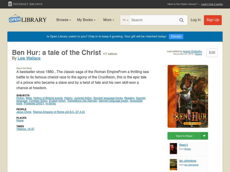 Open Library: Ben Hur: A Tale of the Christ eBook