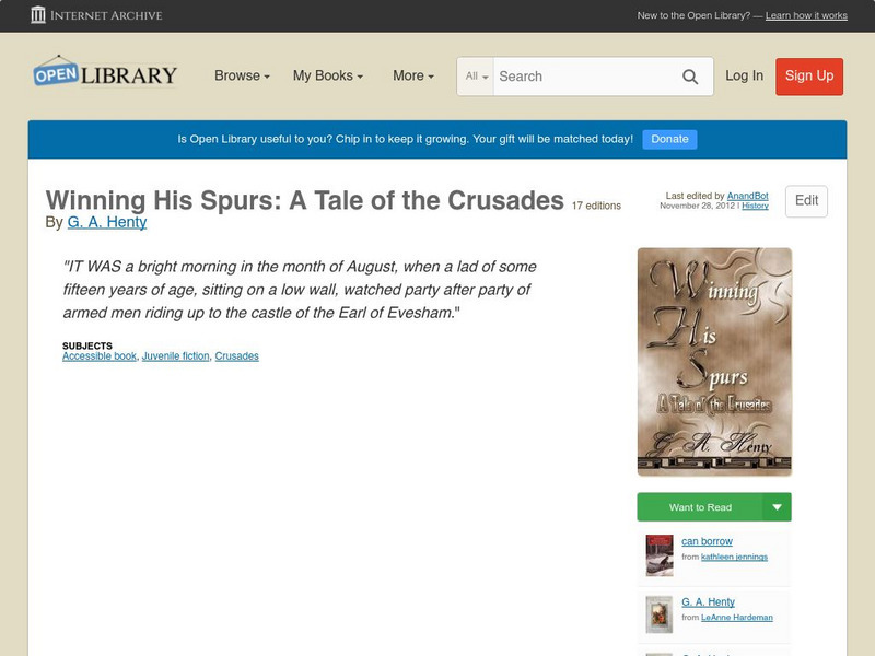 Open Library: Winning His Spurs: A Tale of the Crusades eBook Open Library: Winning His Spurs: A Tale of the Crusades eBook