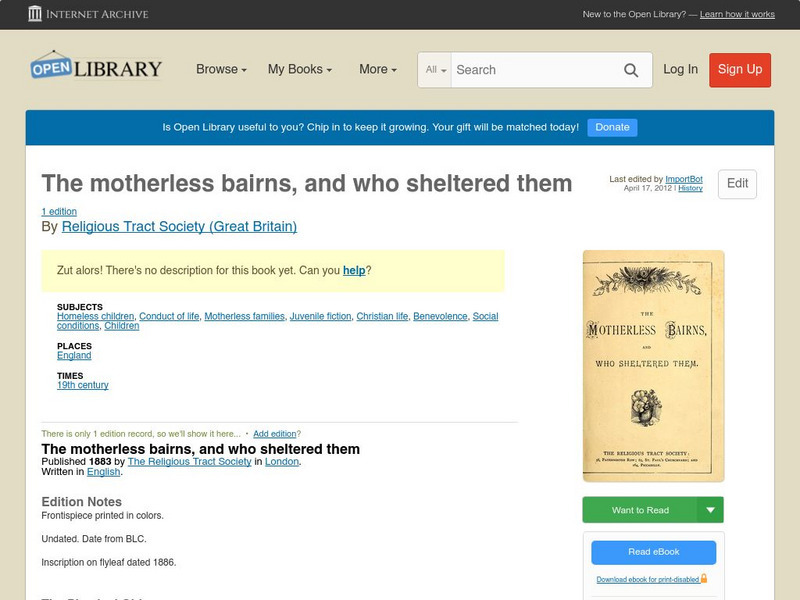 Open Library: The Motherless Bairns, and Who Sheltered Them eBook