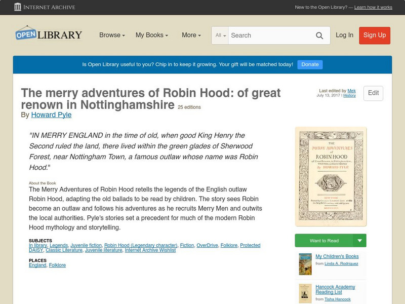 Open Library: The Merry Adventures of Robin Hood eBook