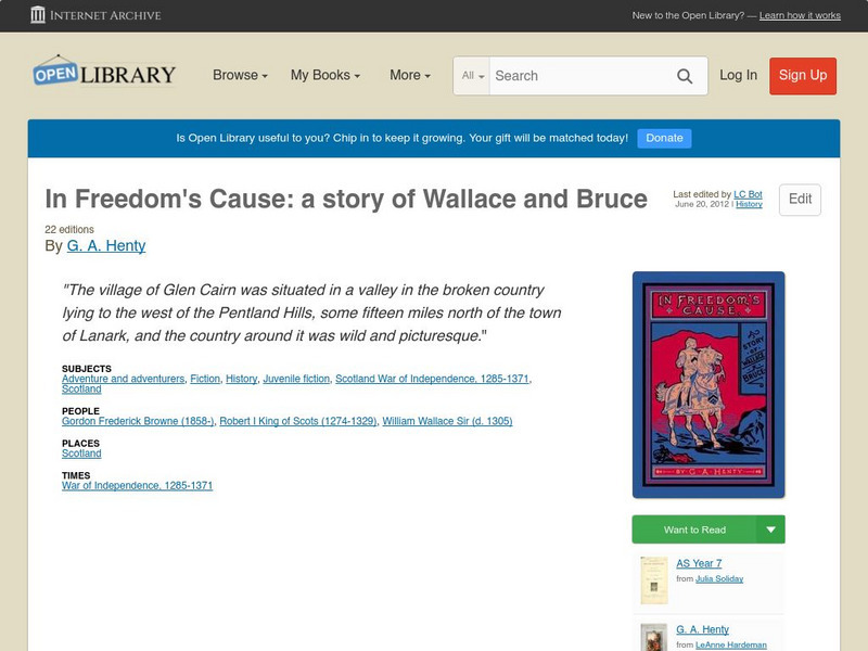Open Library: In Freedom's Cause: A Story of Wallace and Bruce eBook Open Library: In Freedom's Cause: A Story of Wallace and Bruce eBook