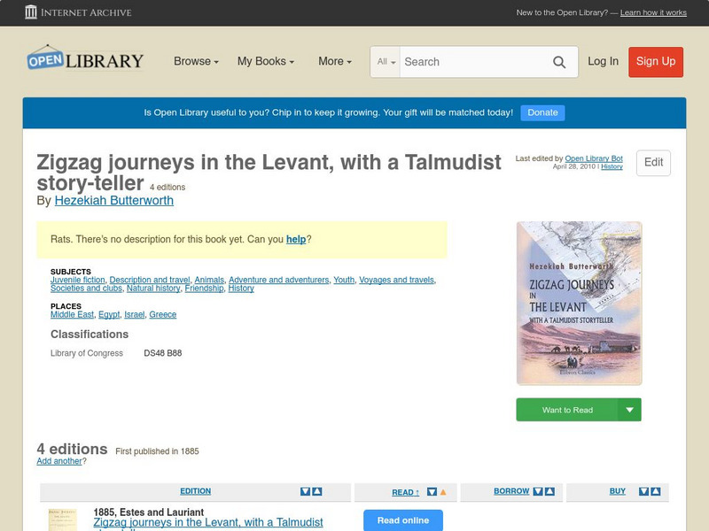 Open Library: Zigzag Journeys in the Levant, With a Talmudist Story Teller eBook