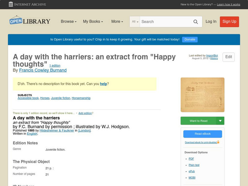 Open Library: A Day With the Harriers: An Extract From "Happy Thoughts" eBook