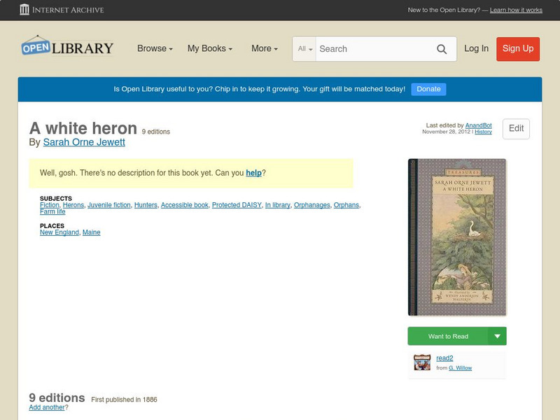 Open Library: A White Heron eBook