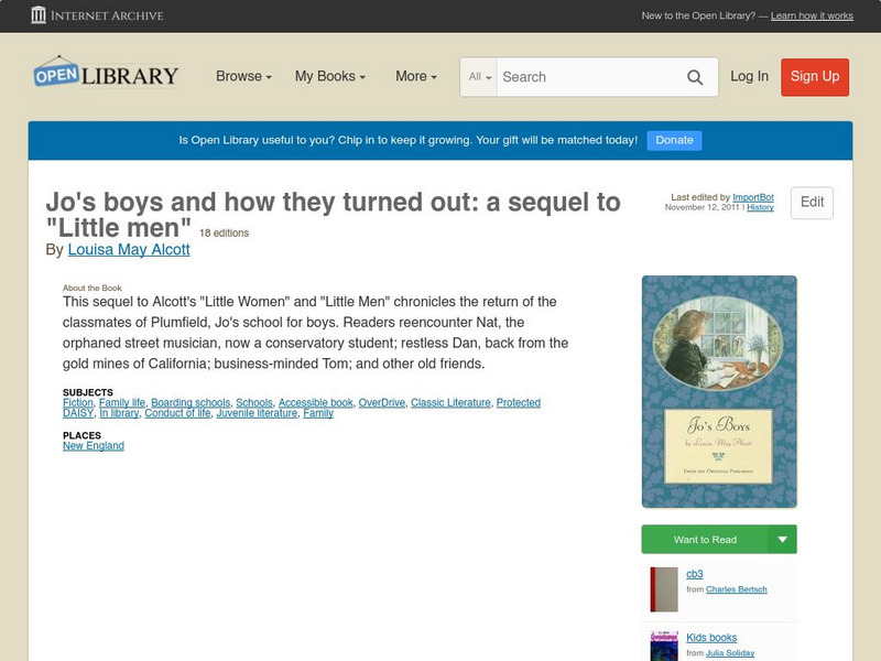 Open Library: Jo's Boys and How They Turned Out: A Sequel to "Little Men" eBook