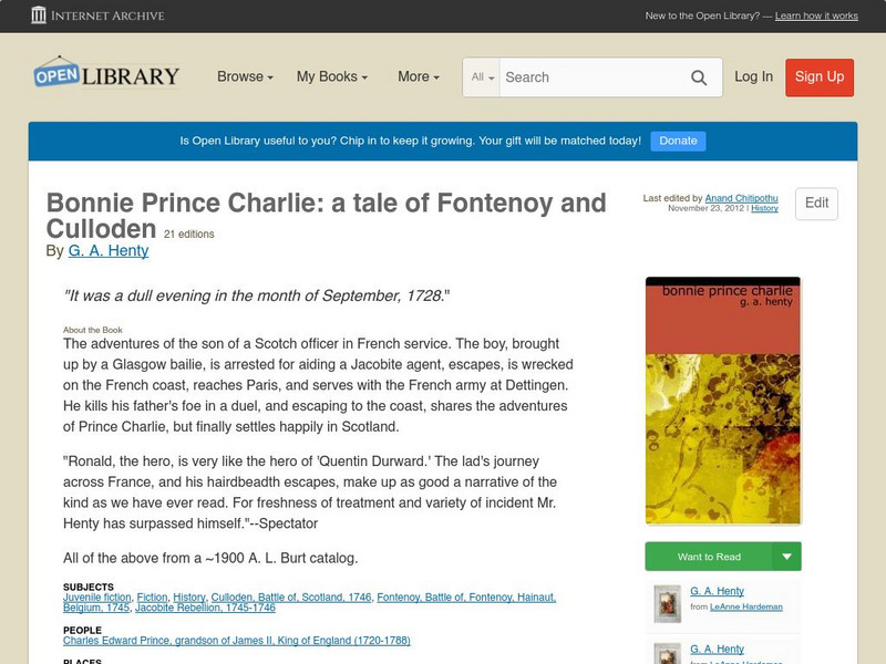 Open Library: Bonnie Prince Charlie: A Tale of Fontenoy and Culloden eBook Open Library: Bonnie Prince Charlie: A Tale of Fontenoy and Culloden eBook