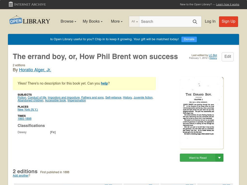 Open Library: The Errand Boy, Or, How Phil Brent Won Success eBook Open Library: The Errand Boy, Or, How Phil Brent Won Success eBook