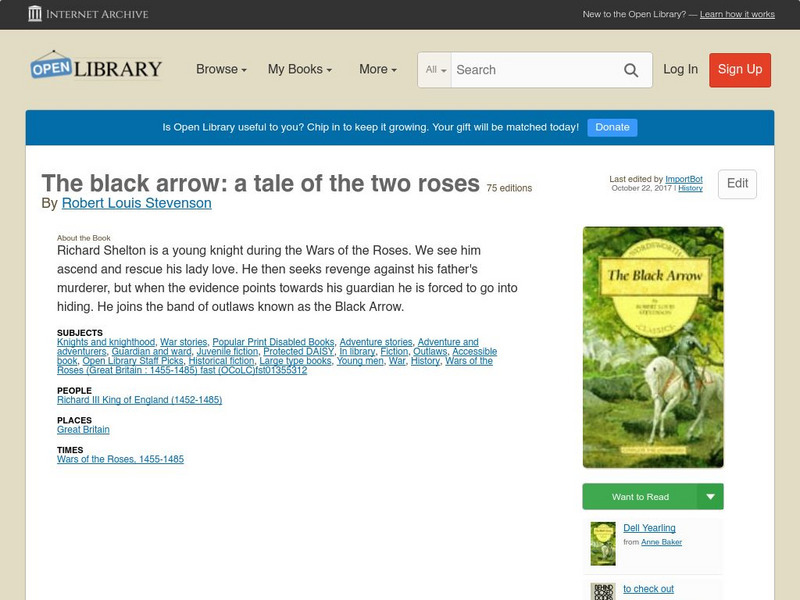 Open Library: The Black Arrow: A Tale of the Two Roses eBook