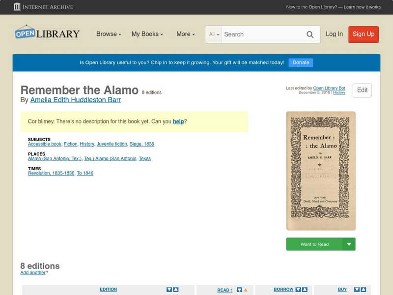 Open Library: Remember the Alamo eBook Open Library: Remember the Alamo eBook