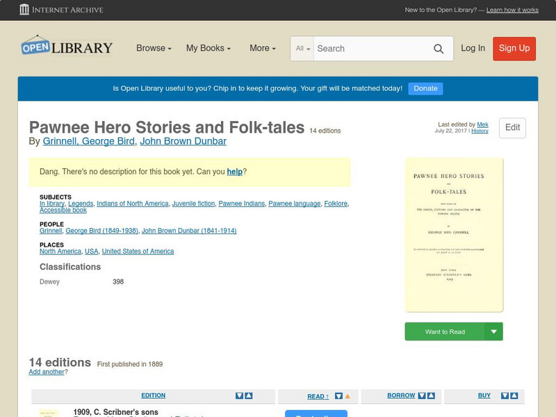 Open Library: Pawnee Hero Stories and Folk Tales eBook Open Library: Pawnee Hero Stories and Folk Tales eBook
