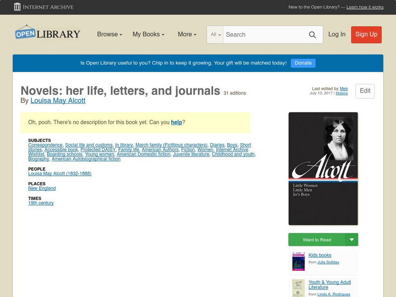 Open Library: Novels: Her Life, Letters, and Journals eBook Open Library: Novels: Her Life, Letters, and Journals eBook