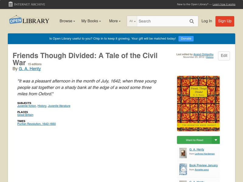 Open Library: Friends Though Divided: A Tale of the Civil War eBook Open Library: Friends Though Divided: A Tale of the Civil War eBook