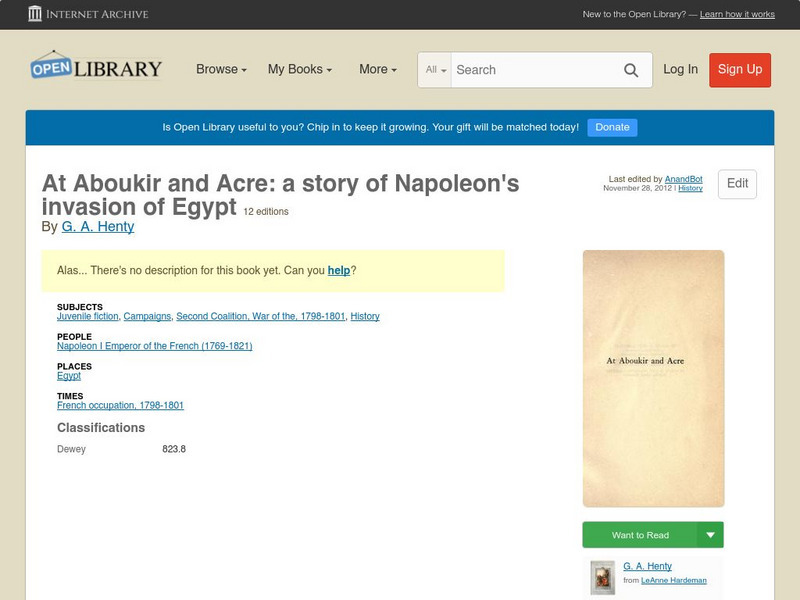 Open Library: At Aboukir and Acre: A Story of Napoleon's Invasion of Egypt eBook Open Library: At Aboukir and Acre: A Story of Napoleon's Invasion of Egypt eBook