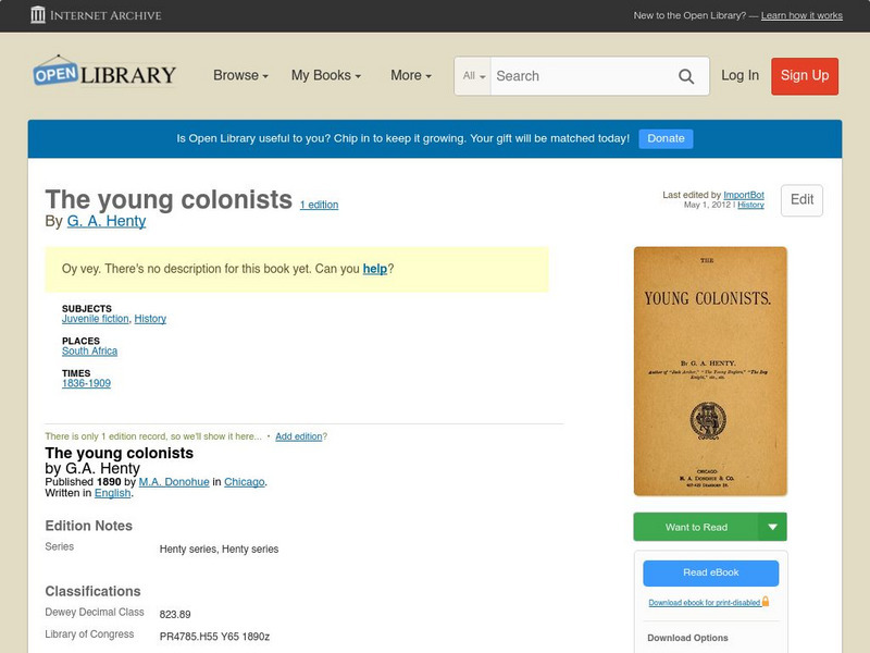 Open Library: The Young Colonists eBook Open Library: The Young Colonists eBook