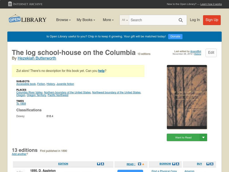 Open Library: The Log School House on the Columbia eBook