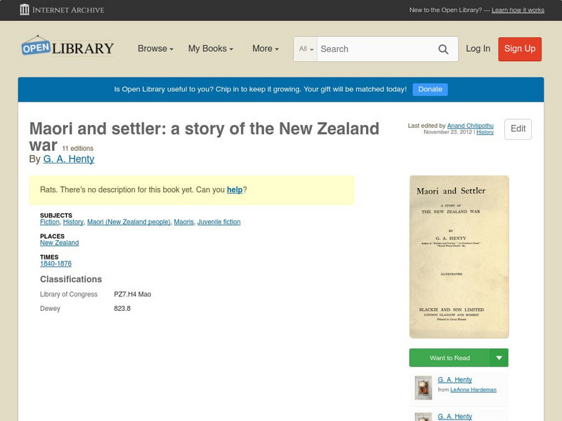 Open Library: Maori and Settler: A Story of the New Zealand War eBook Open Library: Maori and Settler: A Story of the New Zealand War eBook