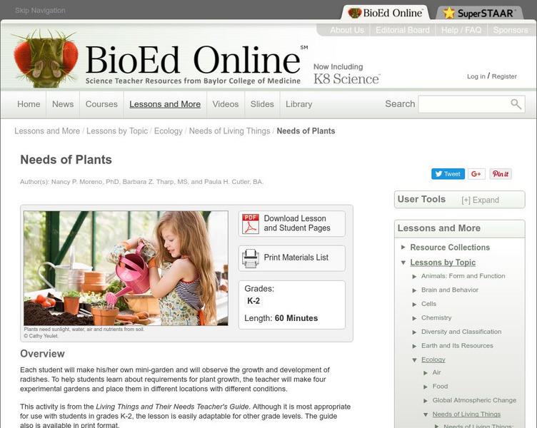 Bio Ed Online: Needs of Plants Lesson Plan Bio Ed Online: Needs of Plants Lesson Plan