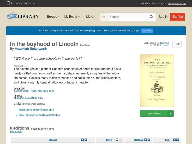 Open Library: In the Boyhood of Lincoln eBook